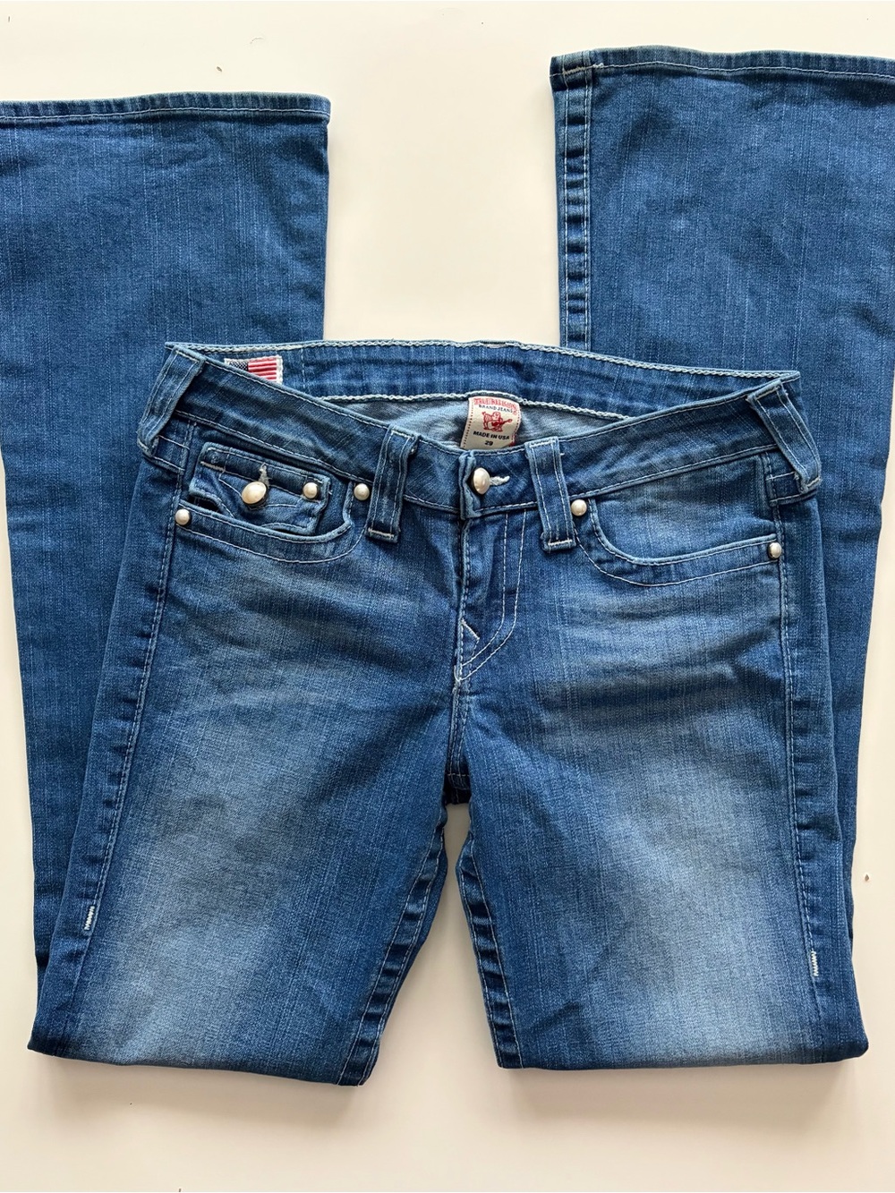 True Religion low-rise/flare denim jeans